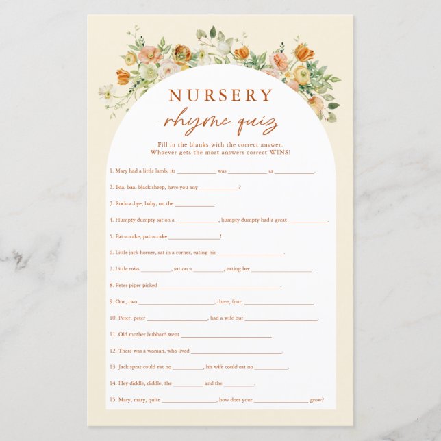 Papier Spring Flory Nursery Rhymes jeu de Baby shower Qui (Devant)