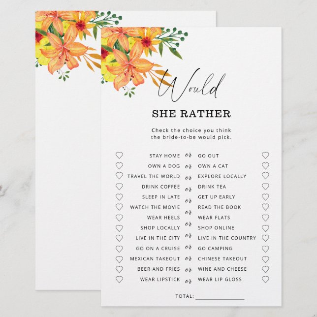 Papier Spring préfère-t-elle la douche nuptiale (Devant / Derrière)