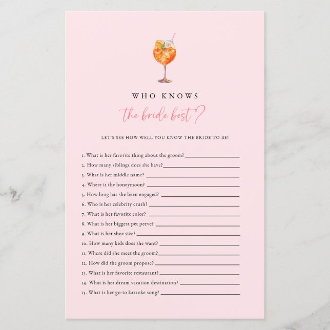 Papier Spritz Qui Connaît La Mariée Meilleure Fête des ma (Devant)