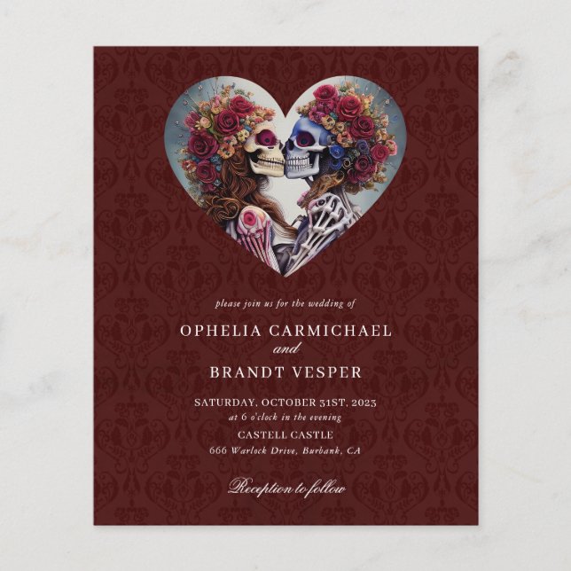 Papier Squelettes gothiques Faire-part de mariage florale (Devant)