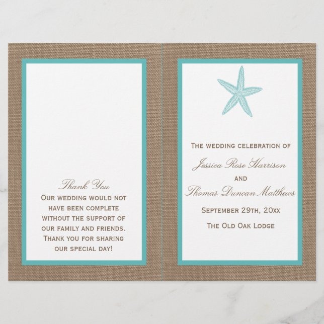 Papier Starfish Turquoise Burlap Beach Wedding Collection (Devant)