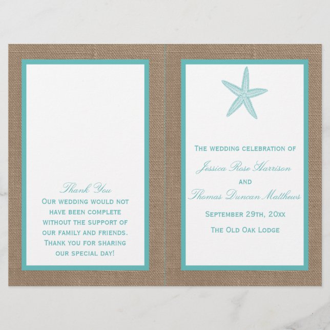 Papier Starfish Turquoise Burlap Beach Wedding Collection (Devant)