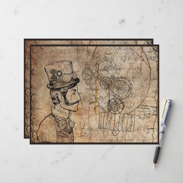 Papier Steampunk Inventeur Top Hat Scientist Horloge (Devant/Arrière en situation)