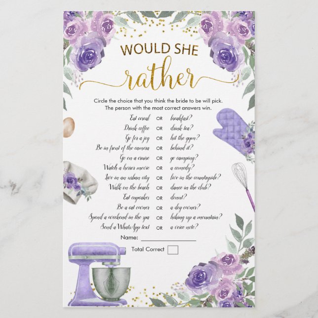 Papier Stock violet la cuisine elle préférerait jouer (Devant)