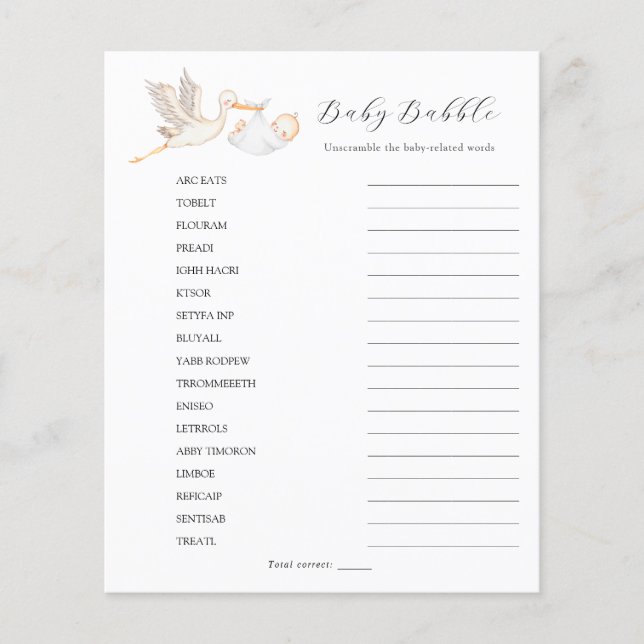 Papier Stork Babble Mot Scramble (Devant)