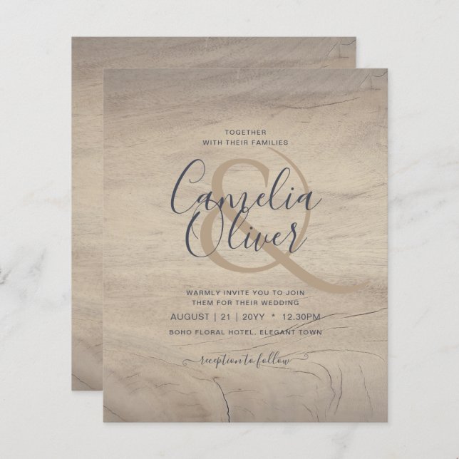 Papier Style Rustique Bois Typographie Budget Mariage (Devant / Derrière)