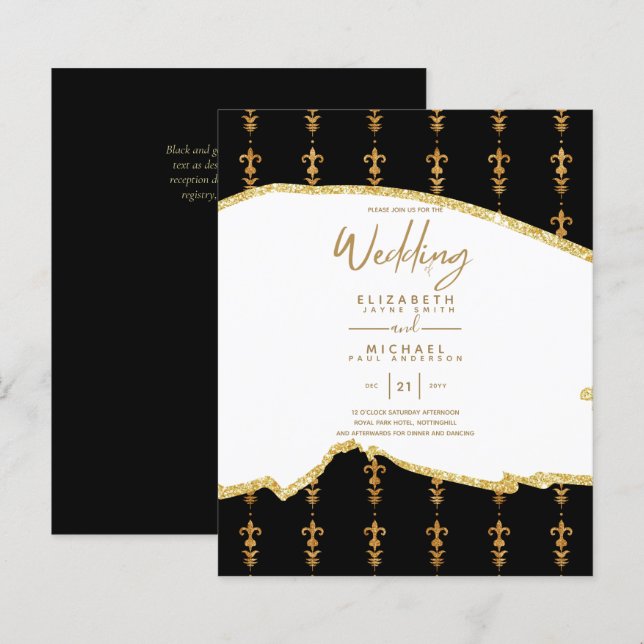 Papier Sublime BLack OR Blanc Mariage Invitations (Devant / Derrière)
