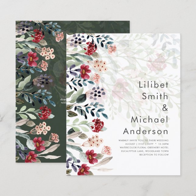 Papier Sublime Bourgogne Bleu Fleur sauvage Élégant Maria (Devant / Derrière)