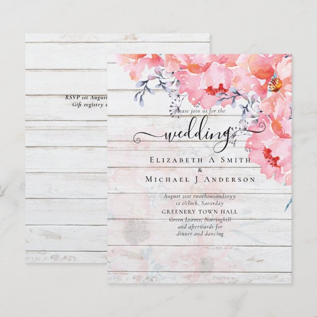 Papier Sublime MARIAGE en fleurs roses - BUDGET (Devant / Derrière)