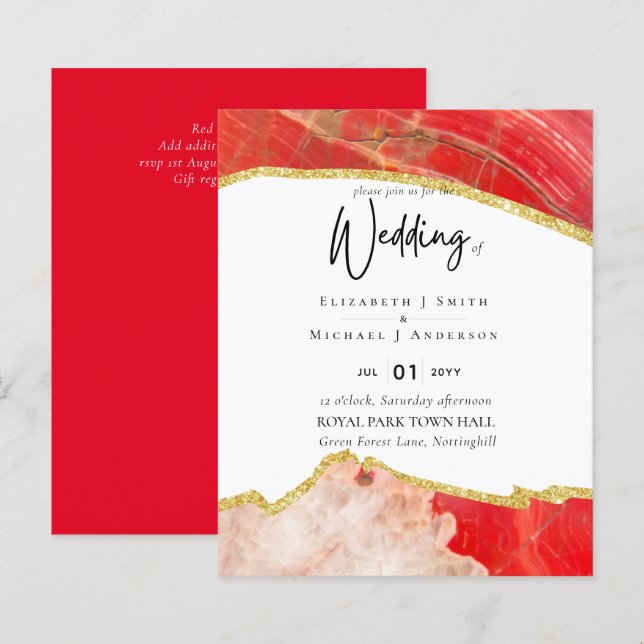 Papier Sublime Red Gold Agate Mariage INVITE BUDGET (Devant / Derrière)