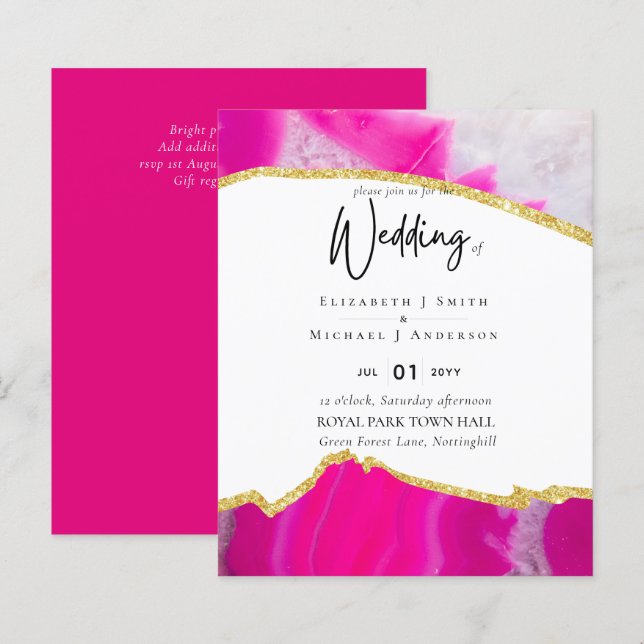 Papier Sublime Rose Or Agate Mariage INVITE BUDGET (Devant / Derrière)