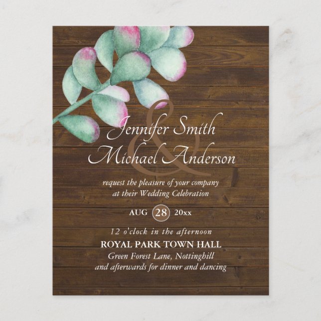 Papier Succulent Pink Blush Mint Green Budget Mariage (Devant)