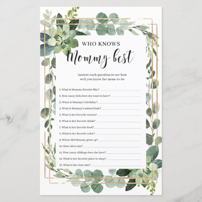 Papier Succulent qui connaît maman meilleur baby shower j (Devant)