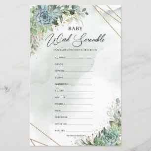 Papier Succulents eucalyptus or Baby Word Scramble