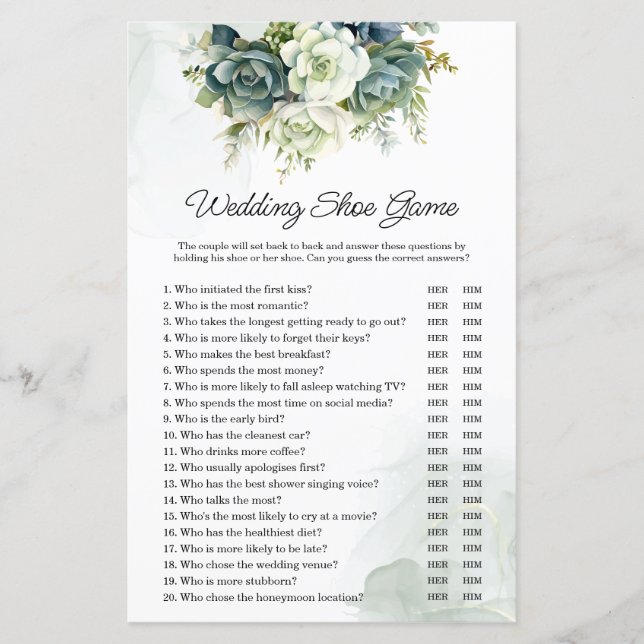 Papier Succulents Mariage ou Couples Jeu de chaussures de (Devant)