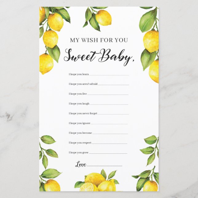 Papier Summer Lemon Mes Voeux Pour Le Jeu Bébé (Devant)