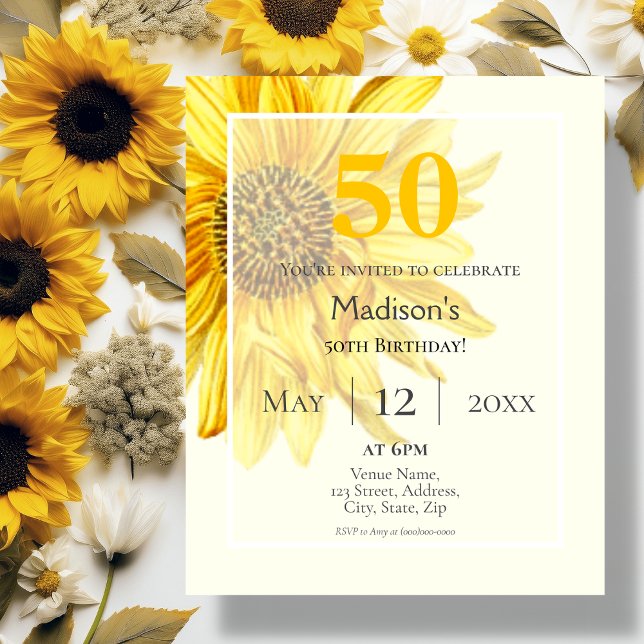 Papier Sunflower 50e Budget Invitation d'anniversaire (Créateur téléchargé)