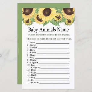 Papier Sunflower Baby Animaux Nom Jeu