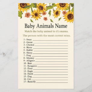 Papier Sunflower Baby Animaux Nom Jeu