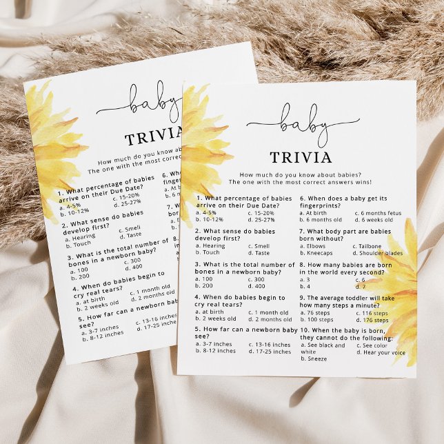 Papier Sunflower Baby trivia jeu de baby shower (Créateur téléchargé)