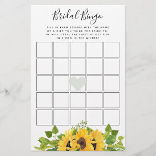 Papier Sunflower Bingo Fête des mariées Jeu