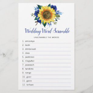 Papier Sunflower Blue Floral Fête des mariées Mot Jeu