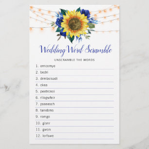 Papier Sunflower Blue Rose Lights Fête des mariées Word J
