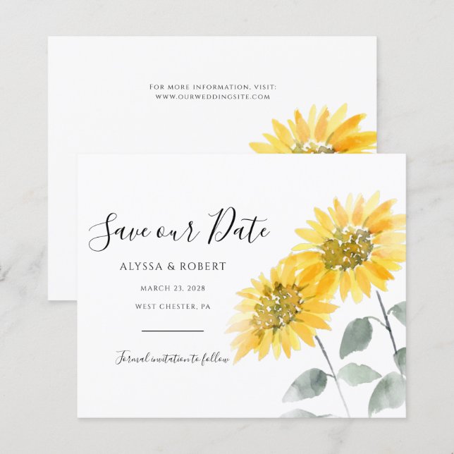 Papier Sunflower Botanical Enregistrer La Date Annonce (Devant / Derrière)