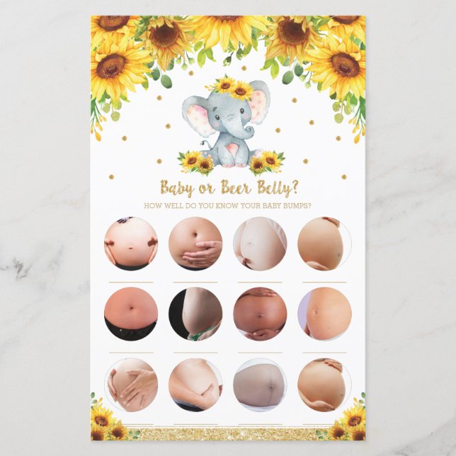 Papier Sunflower Elephant Baby Bump ou Bière Belly Jeu (Devant)