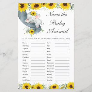 Papier Sunflower Elephant Douche Nom de l'animal bébé