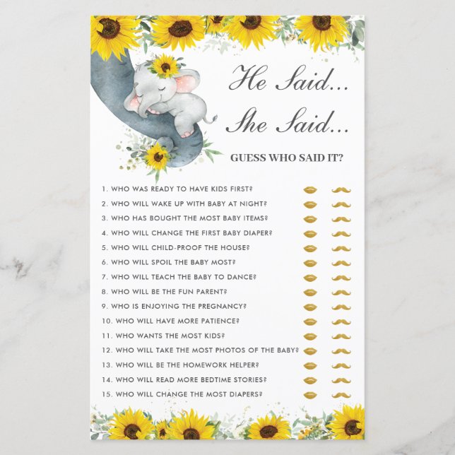 Papier Sunflower Elephant Il A Dit Qu'Elle A Dit Devinant (Devant)