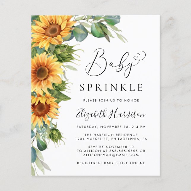 Papier Sunflower Eucalyptus Baby Sprinkle Invitation (Devant)