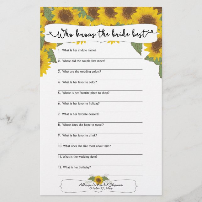 Papier Sunflower Fall Fête des mariées Games, 3632 (Devant)