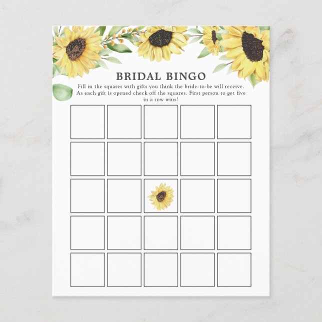 Papier Sunflower Floral Fête des mariées Bingo Jeu (Devant)