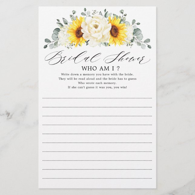 Papier Sunflower Ivory Peony Floral Qui Suis-Je Jeu (Devant)