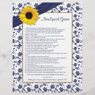 Papier Sunflower Navy Blue Nouveau jeu de Fête des mariée