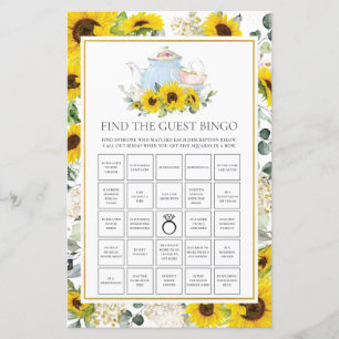 Papier Sunflower Tea Party Bridal Trouvez le Bingo invité