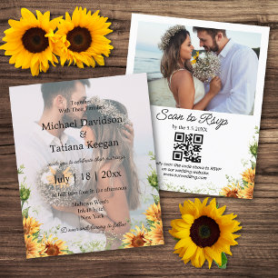 Papier sunflowers qr code 2 photos faire-part de mariage