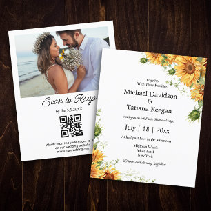 Papier sunflowers qr code photo faire-part de mariage