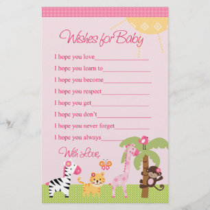 Papier Sunny Safari Girls Animals Souhaite Baby shower
