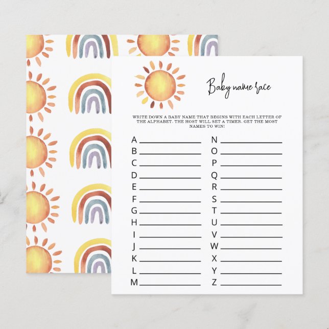 Papier Sunshine Baby jeu de race (Devant / Derrière)