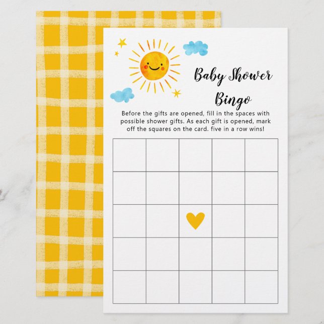 Papier Sunshine Baby shower Jeu de Bingo (Devant / Derrière)
