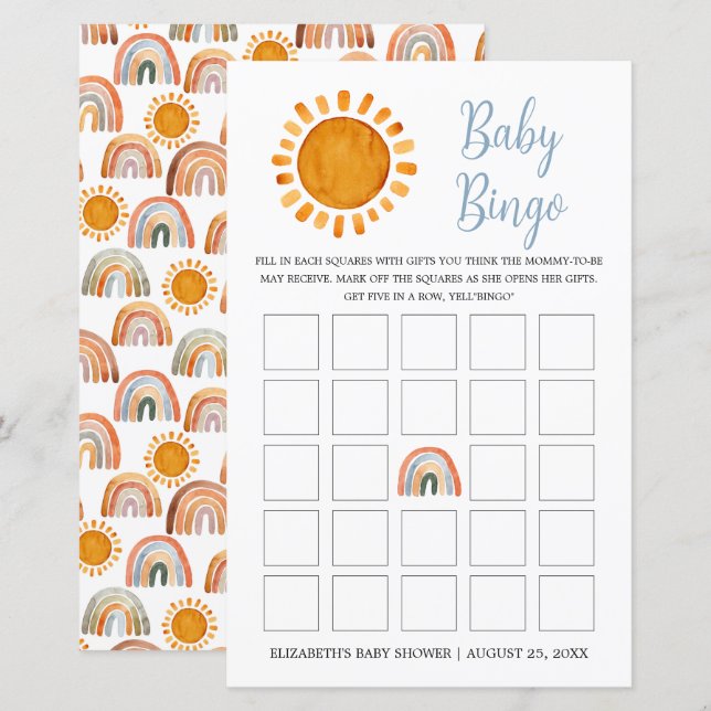 Papier Sunshine et Rainbow Baby Bingo (Devant / Derrière)