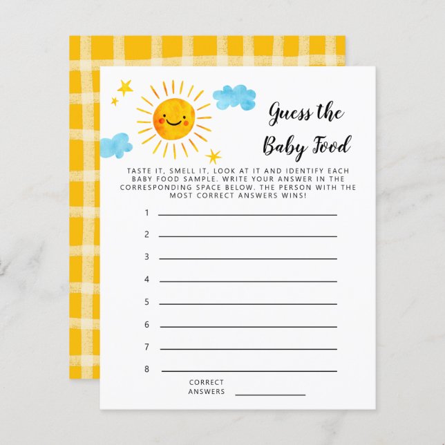 Papier Sunshine Jaune Devine Le Jeu De Douche Alimentaire (Devant / Derrière)