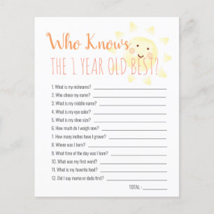 Papier Sunshine Who Knows 1yo Meilleur 1er Jeu d'annivers