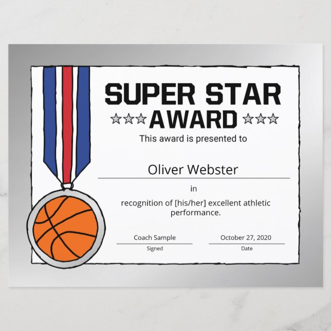 Papier Super Star Basketball Player Award Basketball (Devant)