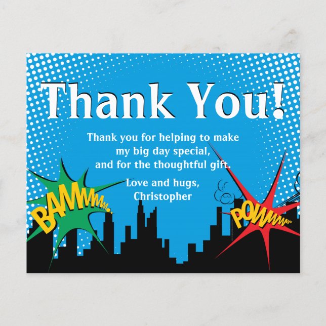 Papier Superhero coloré Comic Boy's Birthday Merci (Devant)