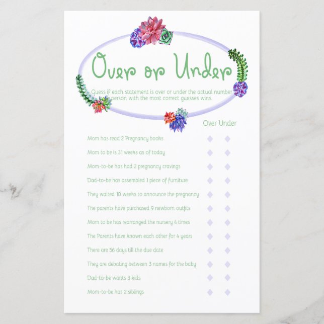 Papier Supérieur à un jeu de Baby shower succulent (Devant)