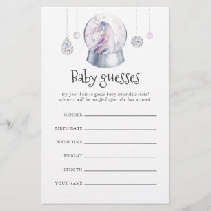 Papier Suppositions de Baby Shower de Noël Licorne Paille