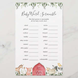 Papier Sur Le Baby shower Agricole Word Scramble Jeu